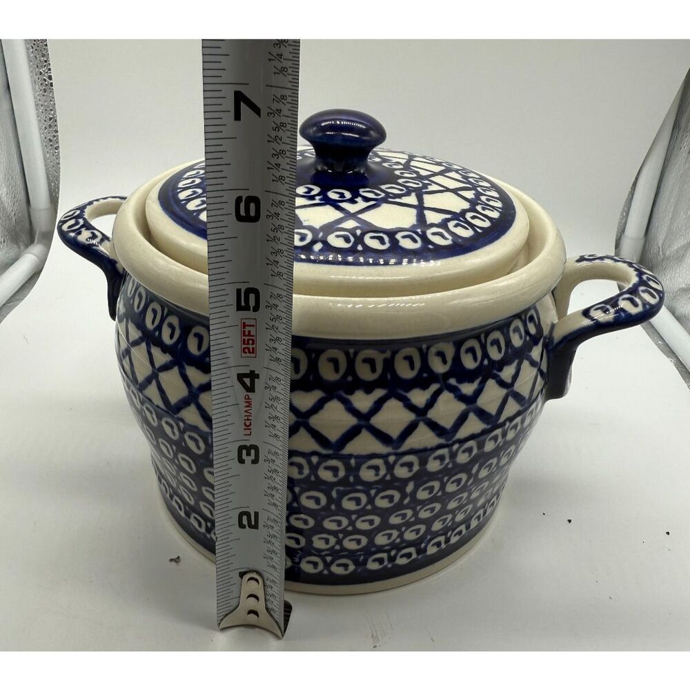 Polish Stoneware Boleslawiec 7” Canister Cookie Jar With Lid T4 Handmade Poland - Picture 6 of 7
